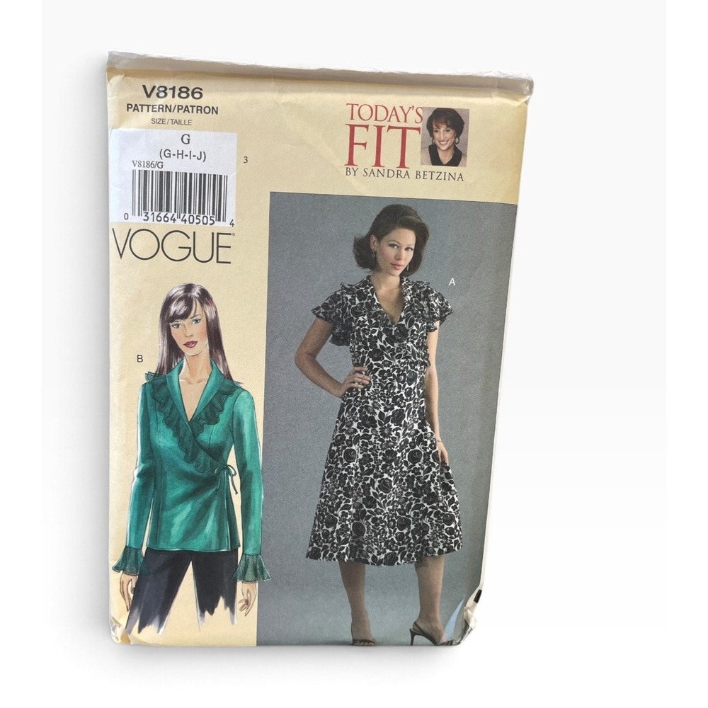 VOGUE V3186 Dress Top Wrap Style Misses Size G (G-H-I-J) Today's Fit Uncut FF
